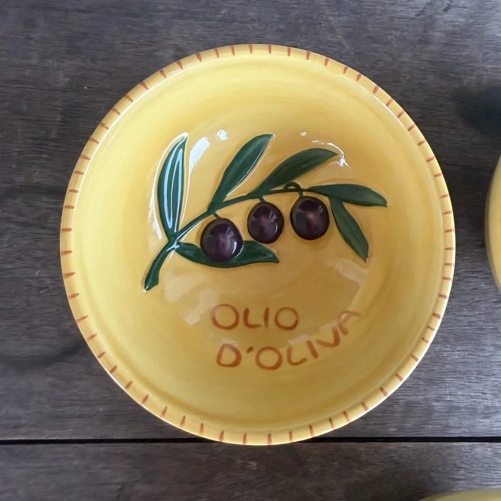 Williams-Sonoma Ceramic Dipping Bowls Olio D’Oliva Yellow Olive Design Set of 3